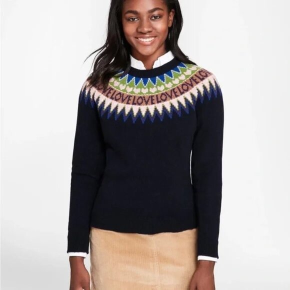 NWT Brooks Brothers LOVE Fair Isle Merino Wool Sweater Sequin Hearts XS - Picture 1 of 14